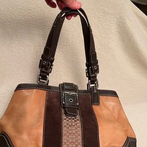 Rare Coach F11345 Hamptons Large leather and suede carryall satchel